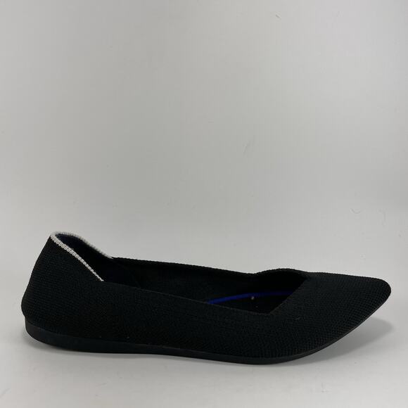 Rothy’s The Point Pointed Toe Flats Womens Size 6.5 Black Ballet White Stripe - Picture 1 of 9